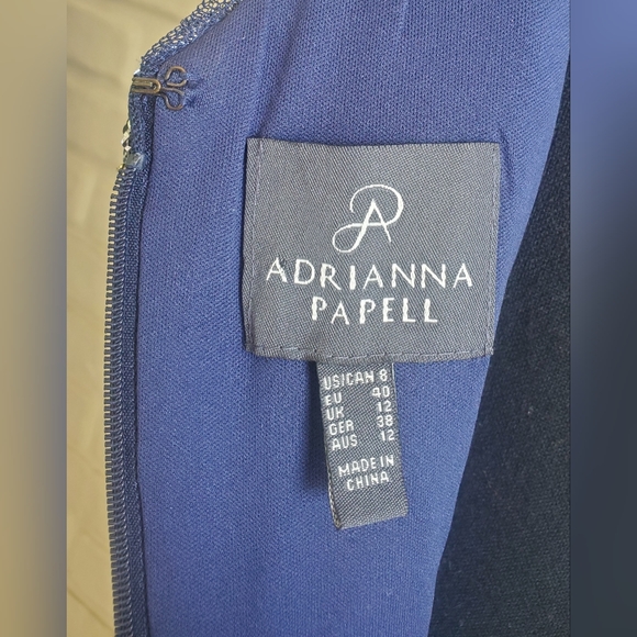 Adrianna Papell Sequin Chiffon Cocktail Dress Cap Sleeve Blue Silver Size 8 - Picture 14 of 16